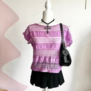 Lavender Lace Mesh Top, Coquette, Y2K, Soft‎ Girl, Angelcore, Dollcore, Small